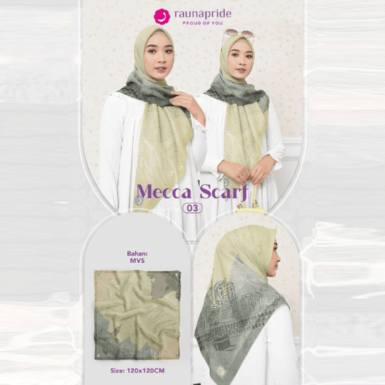 HIJAB SEGI EMPAT MOTIF BY RAUNA MECCA SCARF NYAMAN